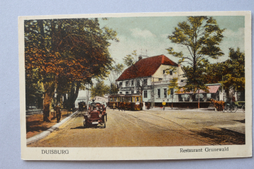 Ansichtskarte AK Duisburg 1915-1925 Restaurant Grunewald Straßenbahn Auto Kutsche Straße Architektur Ortsansicht NRW
